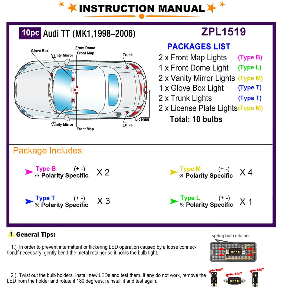 Kit de luces LED interiores para AUDI TT MK1 1998-2006 xenón blanco domo bombillas Foto 2 de 4