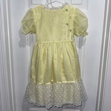 VTG 70s SEARS ROEBUCK WINNIE THE POOH YELLOW Polk a dot LACE DRESS GIRLS 6X USA