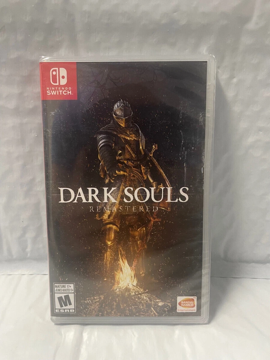 Dark Souls Remastered Switch case with fiery, desolate cover art, yellow title, and ESRB M rating.