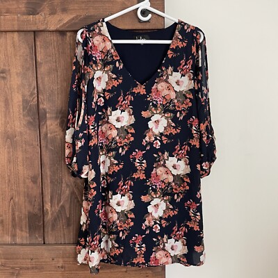 Lulu's Shift Dress Womens Medium Blue Floral Print Open Arm Shifting Dears  Flowy | eBay