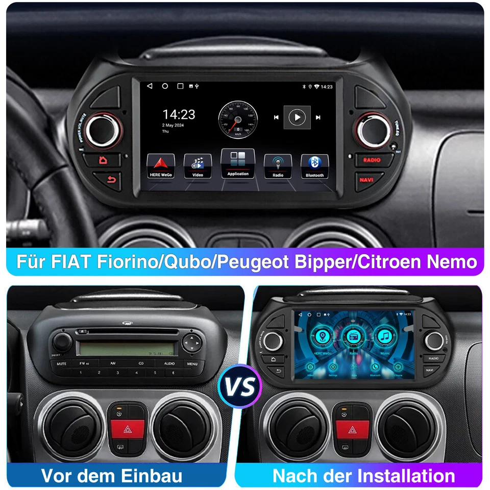 Android14 DAB+ Autoradio 2+64G Carplay GPS Kam RDS Per FIAT Fiorino Qubo Citroen - Immagine 4 di 4