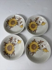 Sunflower Fruit Bowl Wood&sons Sundowner HTF England Stoneware 4 Pcs 1970's vtg
