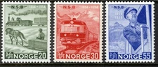 Norway 1954, NK 419-21, NSB Train, Railroad set MNH, Mi 384-86