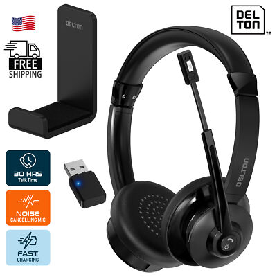 Delton 30X Wireless Bluetooth Computer Headset with Headset Hook- Black