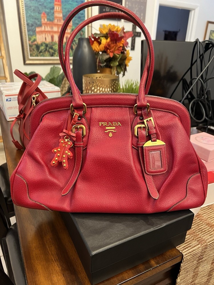 Prada Red Cinghiale Leather Shoulder Bag  