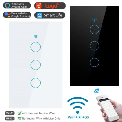 #ad #ad 1 2 3 Gang WiFi Smart Switch Wall Touch Light Glass Panel For Alexa Google APPs $16.94