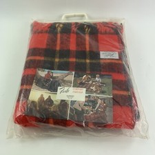 NIP Vtg FARIBO Red Plaid Acrylic Fringe Afghan Throw Blanket 50 x 60