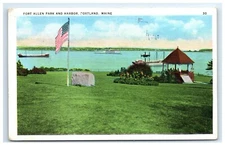 Postcard Fort Allen Park & Harbor, Portland ME Maine 1937 G18