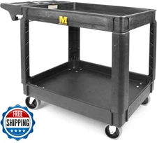 MaxWorks 80855 500-lb Utility Service PP Cart With Two Trays and Wheels 30"x16"