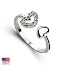 Fashion 925 Sterling Silver Crystal Ring Hollow Heart Wedding Party 1851