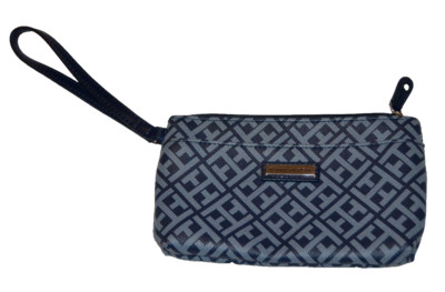 TOMMY HILFIGER Wristlet Purse Wallet Navy Blue MONOGRAM NWOT