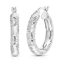 925 Solid Sterling Silver Full Diamond-Cut Chunky Creole Hoops Earrings All Size
