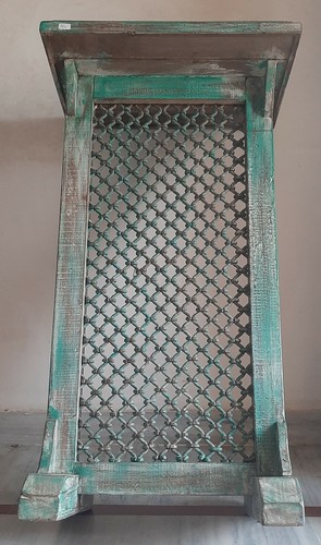 Old wooden console phone stand wood hand carved iron work Indian green furniture - Picture 10 of 11