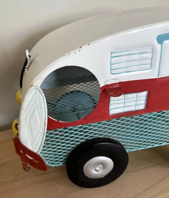 Vintage Camper Birdhouse Metal Hanging Blue White Red See-through Mesh - Image 3 of 4