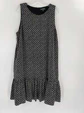 Lauren Ralph Lauren Womens Black White Geometric Drop Waist A-Line Dress Size 16