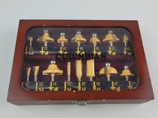 Columbian 15-Piece Router Bit Set In Wooden Storage Box with Glass Top VGC