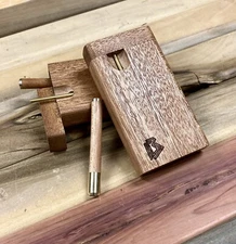 Exotic African Mahogany Wood 3.5" Dugout Stashbox w Poker & Bat/One Hitter Pipe