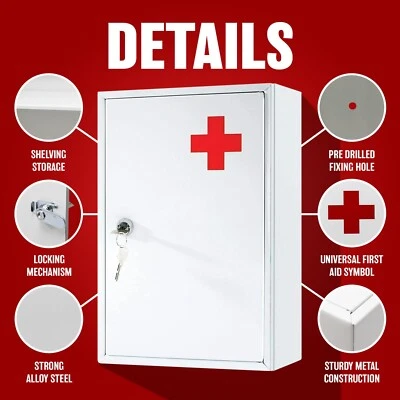 MEDICAL CABINET FIRST AID WALL MOUNTED MEDICINE BOX LOCKABLE WITH 2 KEYS NEW