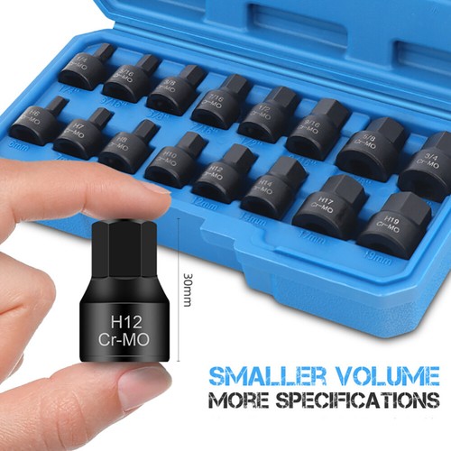 16PCS 3/8" Drive Impact Hex Bit Socket Set Hexagon Allen Key H6-H19 Tools Kit - Picture 3 of 6