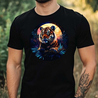 T-Shirt Herren Tiger im Mondlicht Motiv Baumwolle Größe XS bis 5XL