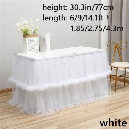 2 Layer Ruffle Tutu Table Skirt Cover Mesh Tablecloth Wedding Banquet Home Decor - Picture 1 of 18