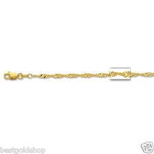 Solid 2.1mm Singapore Chain Anklet Anklet Bracelet Lobster Real 14K Yellow Gold