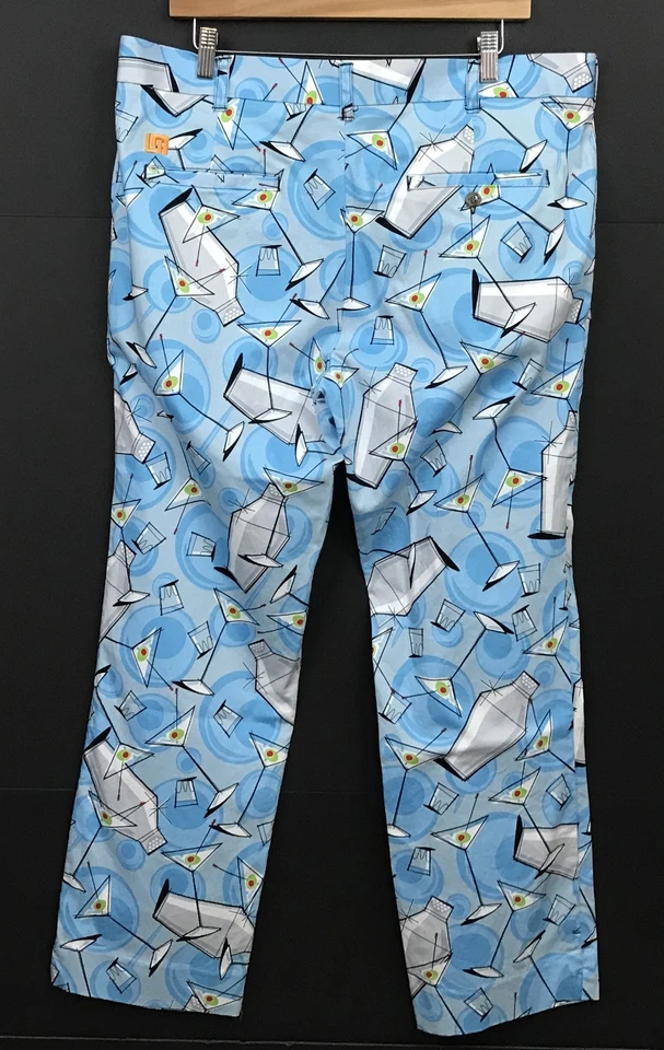 Pantalones Partini Loudmouth Golf Para Hombre Azul Martini Coctelera Estampado 38 X 29 Foto 2 de 4