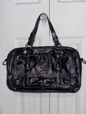 Coach Hampton Patent Black Satchel Top Handle Bag Purple Lining Pockets