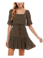 CITY STUDIO Womens Elbow Sleeve Square Neck Short Fit + Flare Dress