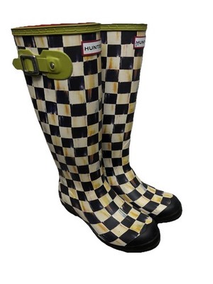 Hunter Mackenzie Childs Courtly Check 6M 7F Rubber Rain Boots Retired Design