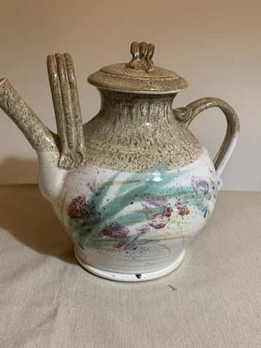 Large Floral Design Rowe Pottery Teapot And Matching Tea Cups; - Picture 10 of 18