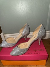 kate spade new york Silver Glitter D'Orsay Peep Toe Slip-On Stiletto Heels