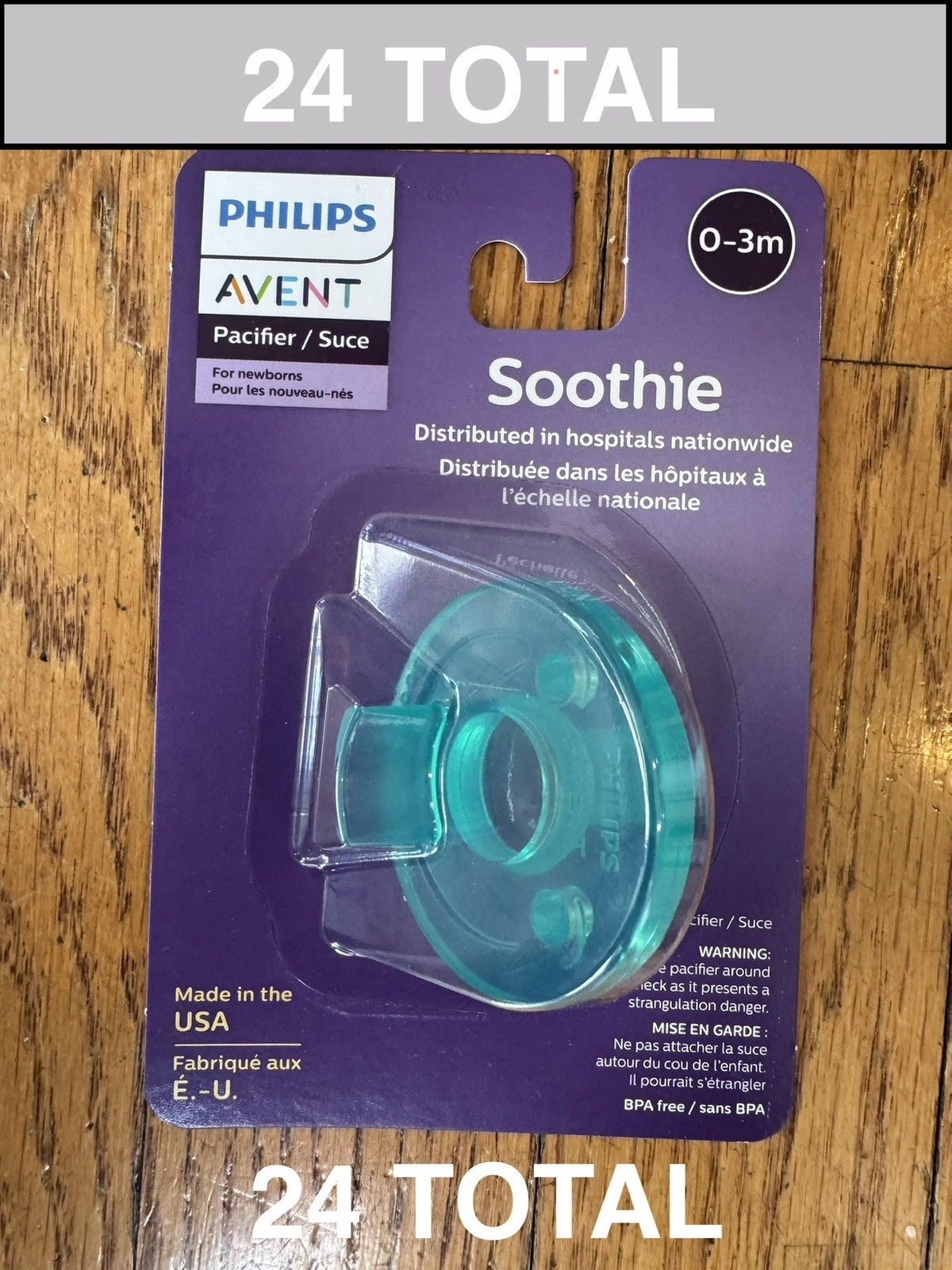 24ct HUGE LOT Philips Avent Soothie Green Newborn 0-3m BPA Free Pacifier Bulk