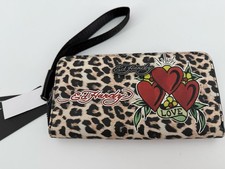Ed Hardy Love Tattoo Cheetah Print Zip Around Wrist Wallet New With Tags
