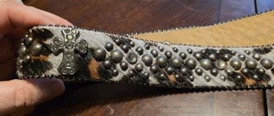 B.B. Simon Vintage Swarovski Crystal Pony Hair, Leather Cross Belt Rare Western b.b. Simon Blue Pony Hair Cross Crystal Belt – Dudes Boutique main image 2
