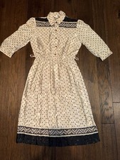 Briel Originals 1980s Original Shirt Dress Beige/Black Print Made in USA 836381