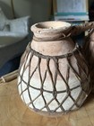 Vintage Drum Primitive Clay Dual Set w/ Carved Wooden Sticks Rawhide Great Sound — photo 8