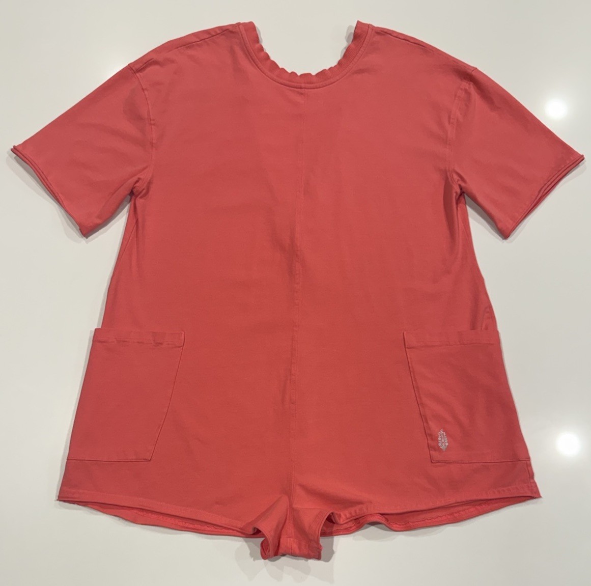 Free People Movement Hot Shot Romper Sunset Pink Short Sleeve Pockets Size XS