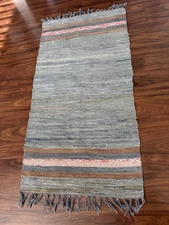 Vintage Woven Rag Rug Runner Blue Red Brown