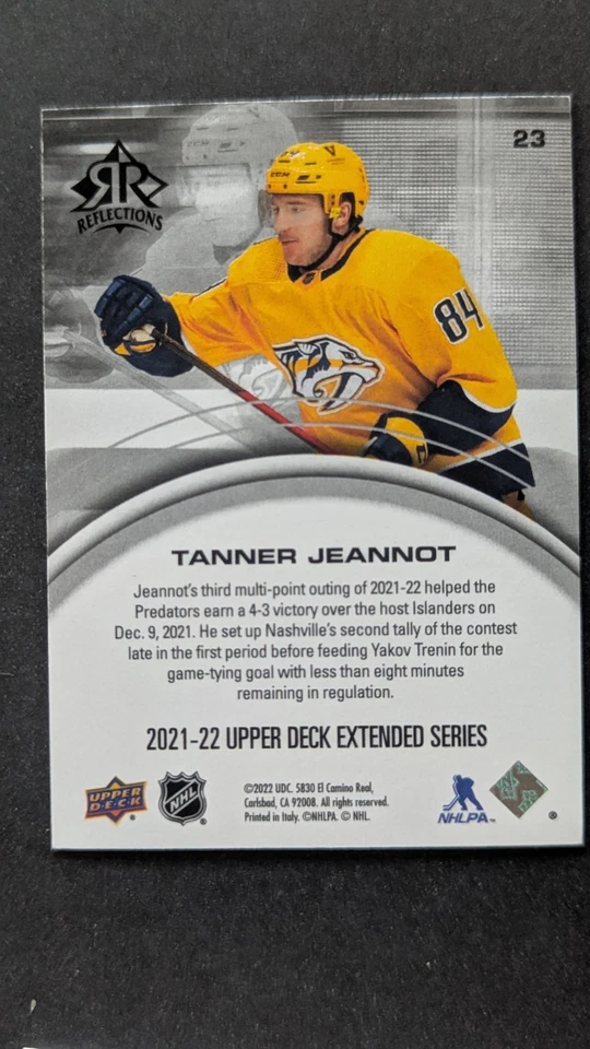 2021-22 UD Extended Series Reflections Ruby #23 Tanner Jeannot Predators /500 - Image 2 of 3