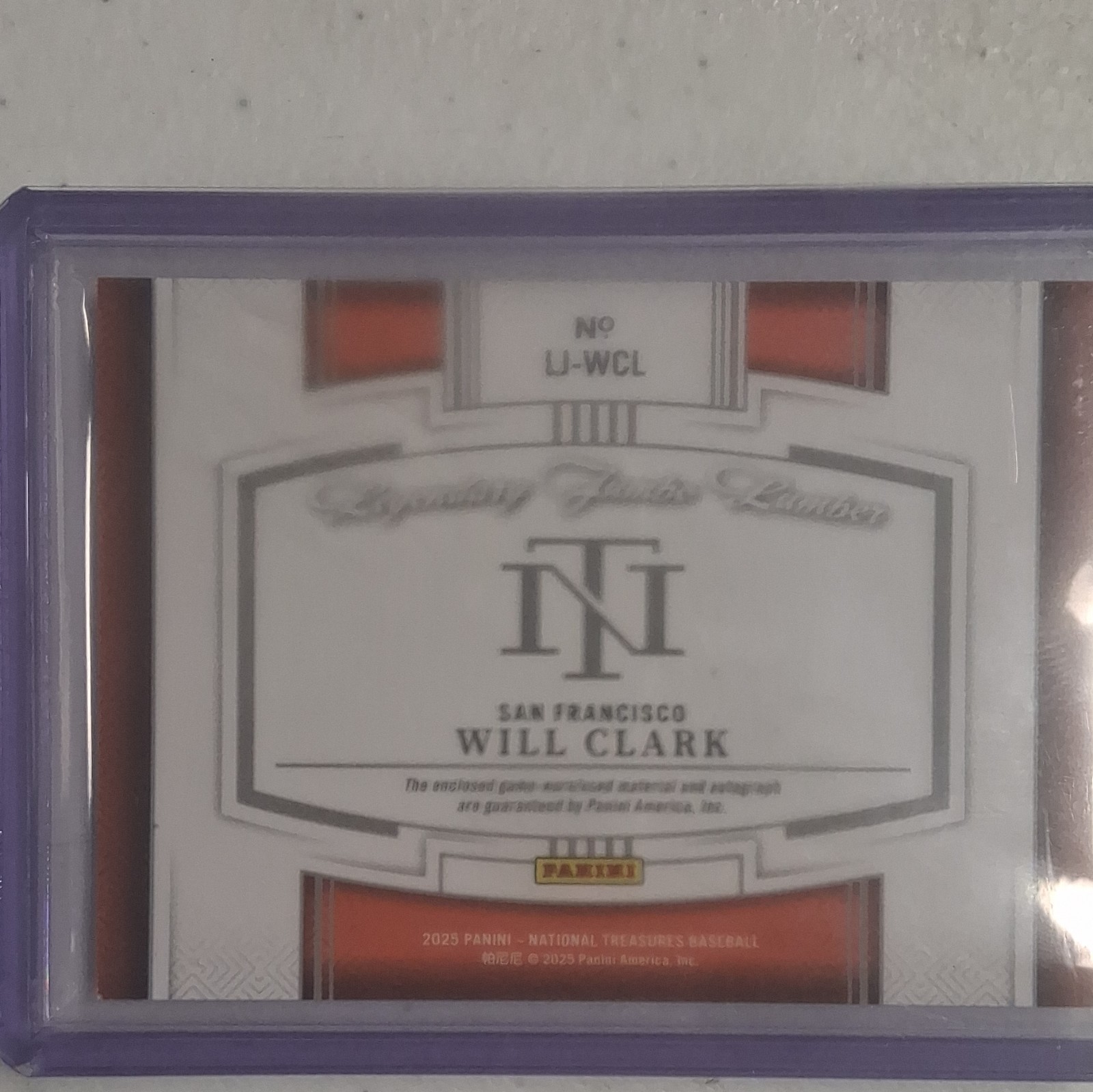 Panini 2023 National Treasures Will Clark Legendary Lumber Auto /29 Giants view 6
