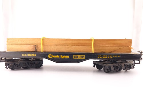 *LEER* Bachmann Escala HO Sistema de Ajedrez Coche Plano C & O 216708 con Tren de Carga de Madera | Condition: Used