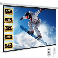 YODOLLA Projector Screen Motorized 100" 16:9, 4K 3D HD 100inch, White