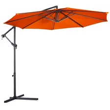 10' Ft Hanging Umbrella Patio Sun Shade Offset Outdoor Market Cross Base Orange