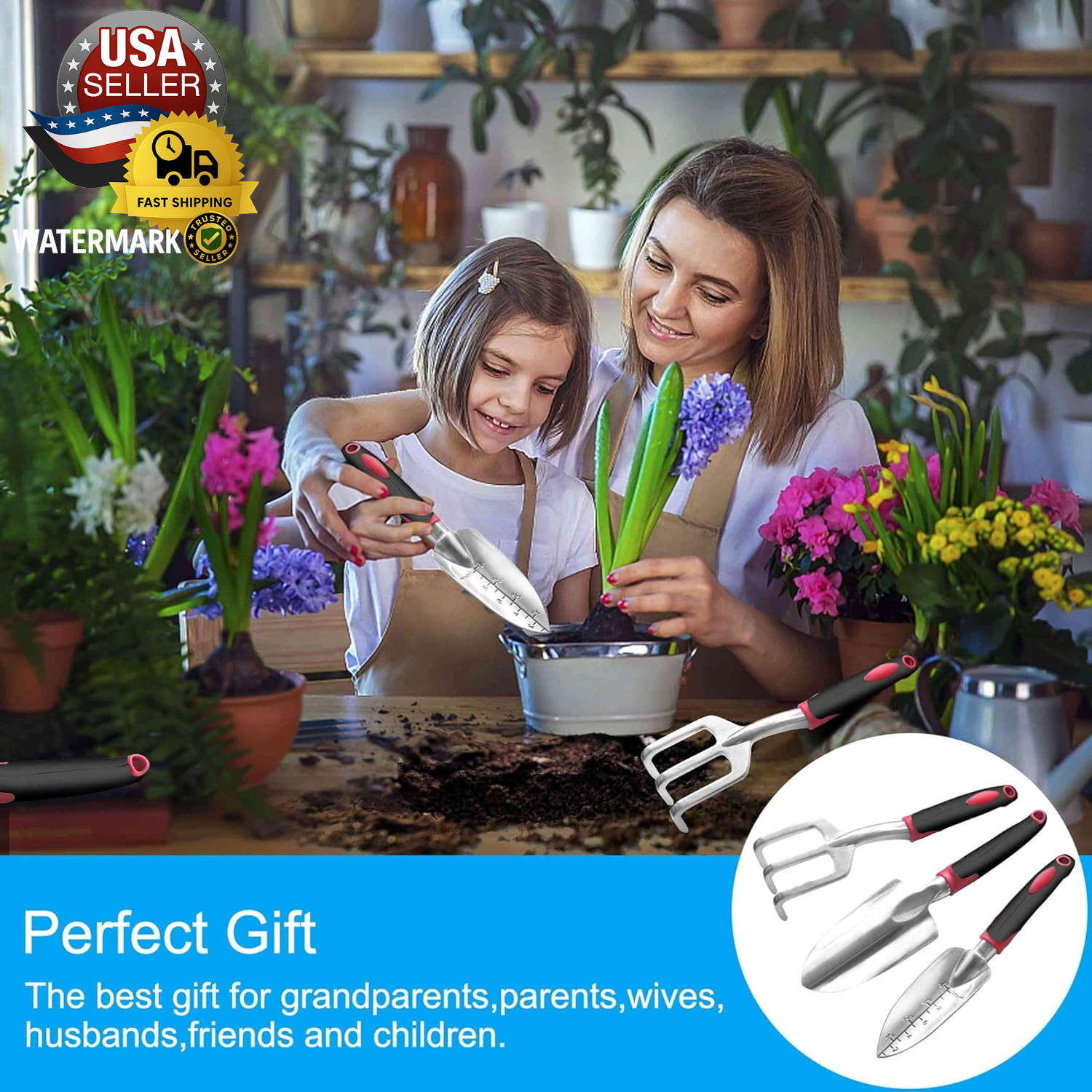 Garden Tool Set, 3 Pieces Aluminum Heavy Gardening Kit Including Hand Shovel, Tr