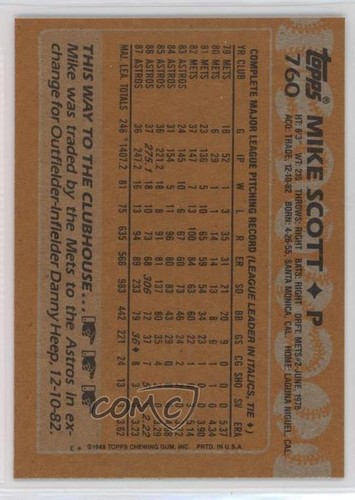 1988 Topps Blank Front Mike Scott #760 - Bild 2 von 3