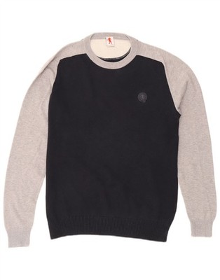 Bikkembergs Herren Rundhals Pullover Sweater Medium Navy Blau Colourblock BH13