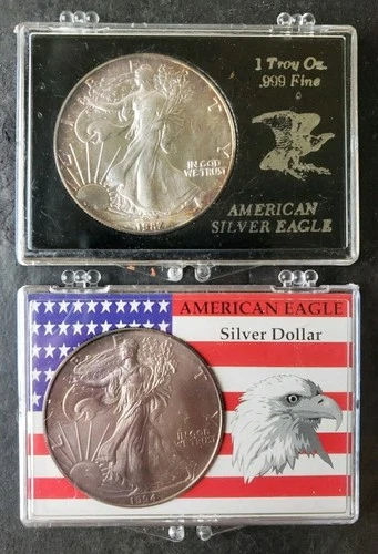 1987 and 1994 $1 American Silver Eagle Dollars in Plastic Holders