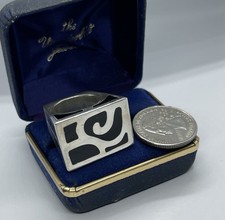 Vintage Modernist Chunky Rectangle Black Enamel Sterling Ring Size 5 1/4 Taxco