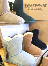 BEARPAW Womans Kylee Boot Mid Calf slip on Suede Comfort with NeverWet  New